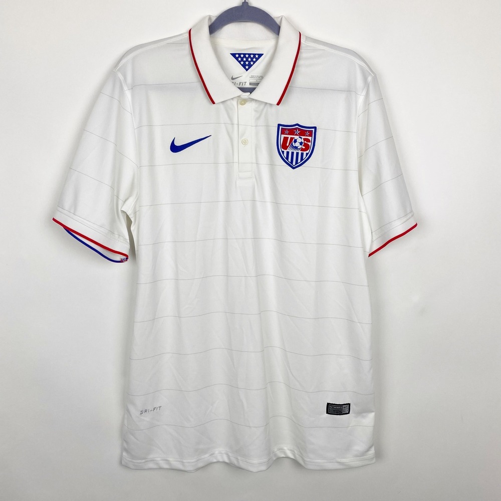 Nike USMNT 2014 Fifa World Cup Brazil Dri-FIT Soccer Polo Shirt Mens Large White
